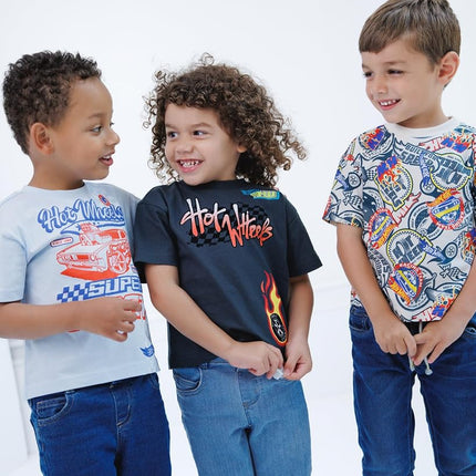 Hot Wheels Paquete de 3 camisetas para niños pequeños Negro/Azul pálido 6