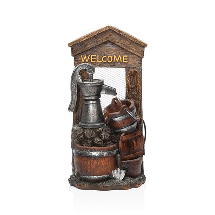 Alpine ZEN576S 2 Tier Fountain W/Waterfall Pump and Barrel, 24 Inch Tall Brown
