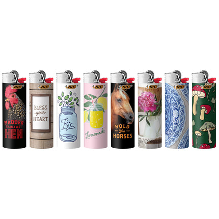 BIC Maxi Pocket Lighter, Special Edition Countryside Pop Collection, Assorted Unique Lighter Designs, 8 Count Pack of Lighters
