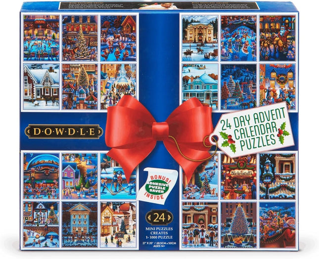 Buffalo Games - Dowdle - Rompecabezas de Calendario de Adviento de 24 días de Navidad – 24 mini rompecabezas para descubrir – 1,000 piezas en total