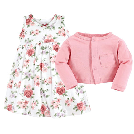 Hudson Baby Baby Girls' Cotton Dress and Cardigan Set, Vintage Floral, 3T