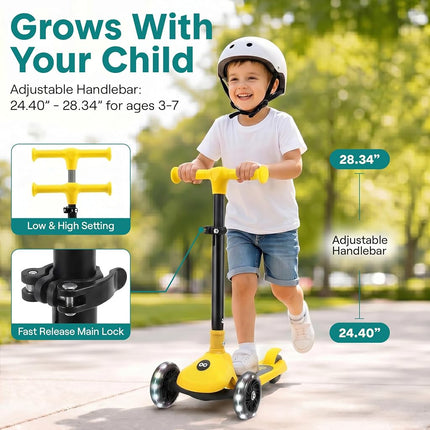 SereneLife Kids Scooter for Ages 3–7 – 3 Wheel Kick Scooter with Seat Option, Light-Up LED Wheels, Lean-to-Steer, Foldable, Adjustable Height, 50 kg Capacity