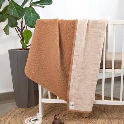 Lulu moon Muslin Baby Blanket - Cotton Quilt Blankets for Toddlers - Reversible Nursery Crib Blanket for Baby Boys and Girls 47"x47"(Caramel)