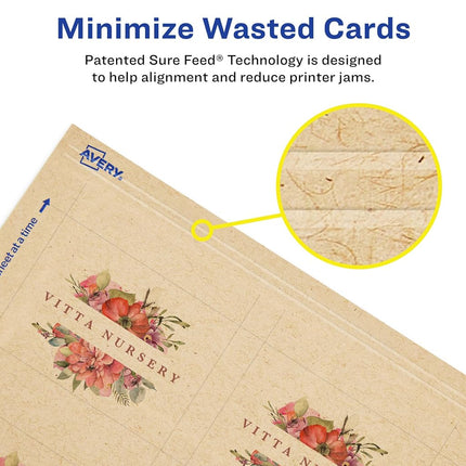 Avery Printable Rectangle Business Cards with Sure Feed Technology, 2.5" x 3.5", Kraft Brown Cardstock, Print-to-the-Edge, Laser/Inkjet Cards, 150 Total