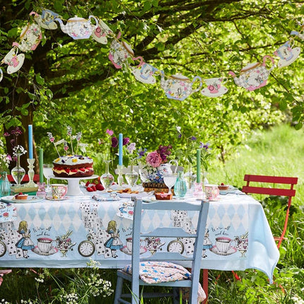Talking Tables Blue Alice in Wonderland Paper Table Cover | Disposable Tablecloth, Home Recyclable | Supplies for Mad Hatter Tea Party, Birthday, Mother's Day, Baby Shower, BLUE,180 x 120 cm