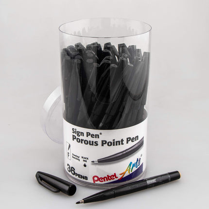 Pentel Arts Sign Pen, Fiber-tipped, Black Ink 36-p