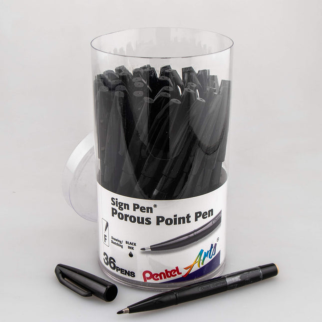 Pentel Arts Sign Pen, Fiber-tipped, Black Ink 36-p