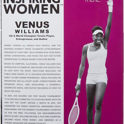 Barbie Inspiring Women Series, Venus Williams Fashion Doll With Signature Tennis Uniform and Racket, Includes Displayable Packaging, HRM49