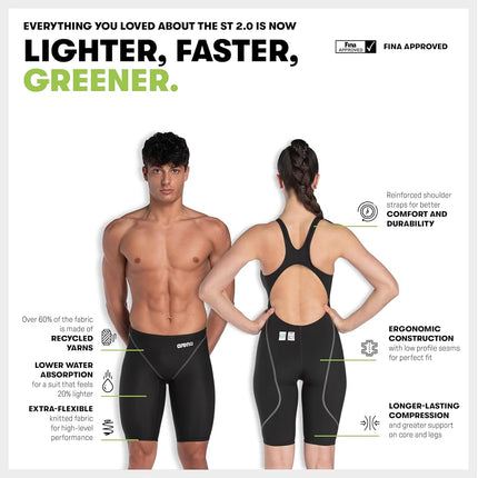 ARENA Powerskin ST Next One Piece Women's Swimsuit, FINA Approved Tech Suit, Women's Recycled Fabric Swimsuit, Women's Lined One Piece Swimsuit with Reinforced Shoulder Straps Black