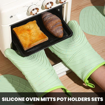 4 Piece Silicone Oven Mitts and Pot Holders, Heat Resistant up to 500F, Non-Slip Texture, Transparent Silicone, Essential for Cooking and Baking (makal-lv)