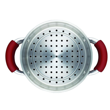 Juego de olla múltiple Rachael Ray Cucina de esmalte duro antiadherente con tapa y vaporera, 2.8 litros, rojo arándano