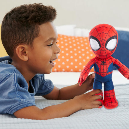 Mattel Marvel Plush Talkers Soft Toy, 11.75-Inch Spider-Man Figure with 10 Sounds & Phrases, Collectible Plush Doll, HPK96