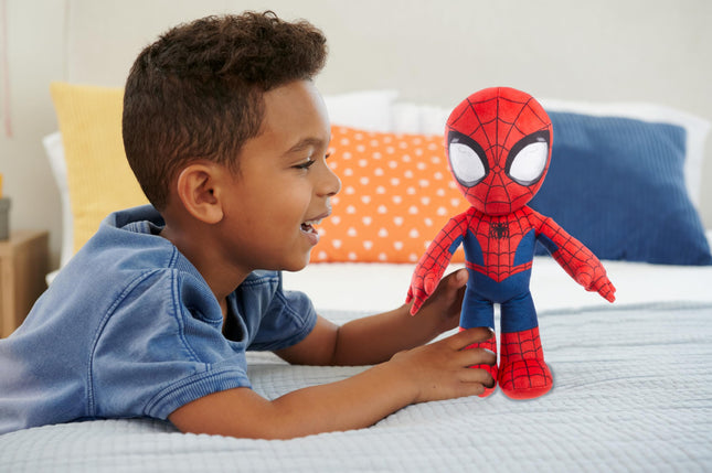 Mattel Marvel Plush Talkers Soft Toy, 11.75-Inch Spider-Man Figure with 10 Sounds & Phrases, Collectible Plush Doll, HPK96