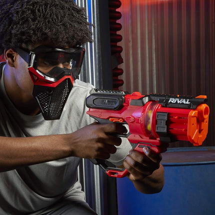 NERF Rival Roundhouse XX-1500 Red Blaster - Clear Rotating Chamber Loads Rounds into Barrel - 5 Integrated Magazines, 15 Rival Rounds