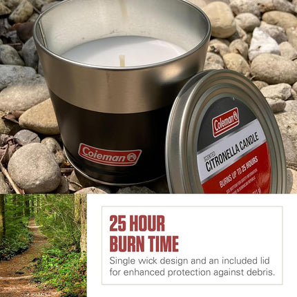 Coleman Outdoor Citronella Candle, Decorative Tin Bucket Candle for Patio, Backyard, Camping, and Outdoor Use, Up to 25 Hours Burn Time, 11oz
