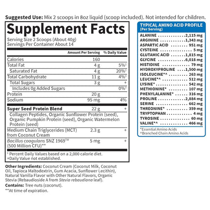 Garden of Life Grass Fed Collagen Protein Powder - Vanilla, 14 Servings, Collagen Powder for Joints Mobility Muscle Repair, Collagen Peptides, Super Seeds Coconut MCTs, Hydrolyzed Collagen Supplement