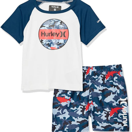 Hurley Boys' Baby and Toddler Swim Suit 2-Piece Outfit Set, Valerian Blue/Sharkbait, 24 Months