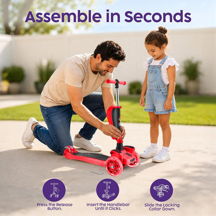 Hurtle 6 Wheeled Scooter for Kids - Stand & Cruise Child/Toddlers Toy Folding Kick Scooters w/Adjustable Height, Anti-Slip Deck, Flashing Wheel Lights, for Boys/Girls 2-12 Year Old - Hurtle