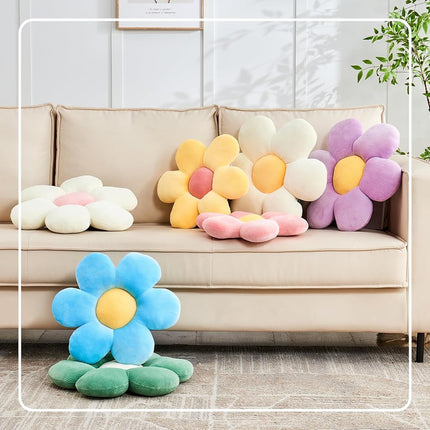 Kcvvcr Sage Green Flower Pillow, Soft 19.6" Flower Throw Pillow, Cute Flower Shaped Floor Pillow, Aesthetic Floral Plush Daisy Decorative Pillows for Bed Sofa Couch