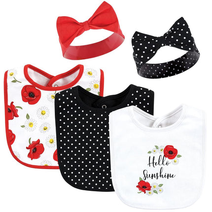 Lot bavoir et bandeau ou bonnet en coton unisexe Hudson Baby, Poppy Daisy, taille unique