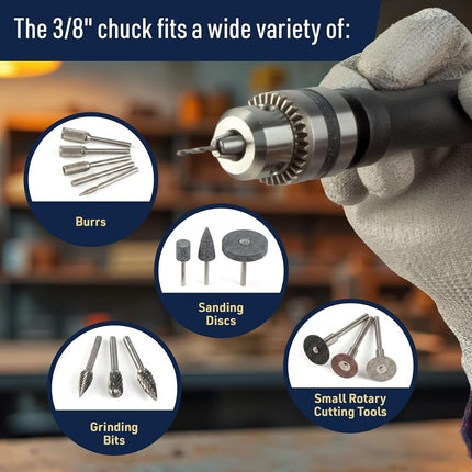 Kings County Tools Flex Shaft with 3/8” Chuck | 54” Length | Work From A Distance | Ball Bearing Design and Tough Covering | Forward Motion Only – NO REVERSE