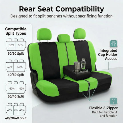 FH Group Light & Breezy Cloth Car Seat Covers, 7 Seater Three Row Set- Airbag & Split Ready -Universal for Cars Trucks and SUVs (Green/Black)