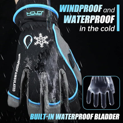 HANDLANDY Waterproof Insulated Work Gloves, 3M Thinsulate Thermal Winter Gloves for Men Women Touch Screen, Warm Ski Snowboard Cold Weather Gloves (M, Blue)