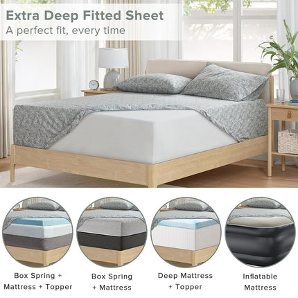 Comfort Spaces 100% Cotton Percale Sheets King Extra Deep Pocket 4 Piece