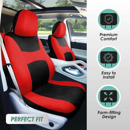 FH Group Automotive Seat Covers Red Universal Fit Bucket and Bench Cover fits most Cars, SUVs, and Trucks (Full Set Airbag Compatible with Split Bench) FB030RED115