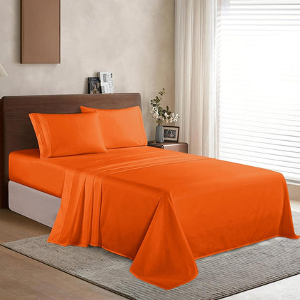 Elegant Comfort Luxury 1500 Premium Hotel Quality Microfiber 4-Piece Sheet Set - Wrinkle Resistant, All Around Elastic Fitted Sheet, Deep Pocket up to 16", Full, Orange