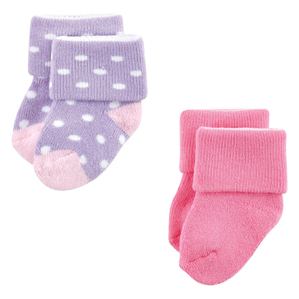 Luvable Friends Baby Girls Unisex Newborn Terry Socks, Coral Lilac Mary Janes, 6-12 Months, (Pack of 12)