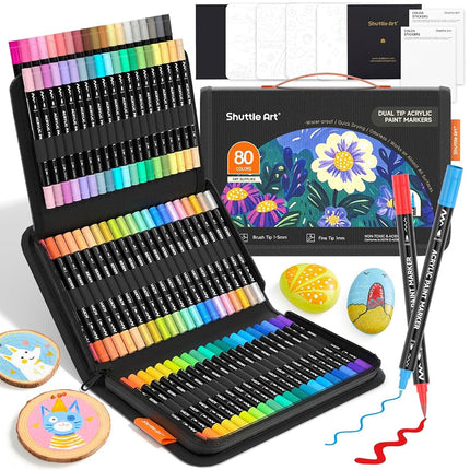 Shuttle Art Acrylic Felt, 80 Colours Double Tip Ac