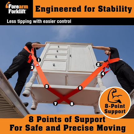 Harnais d'épaule Forearm Forklift – Modèle Original – Soulève et déplace meubles et appareils électroménagers, supporte jusqu'à 360 kg. Ensemble de harnais de déménagement, 2 harnais et 2 sangles centrales de 2,84 m de long chacune, 1 paquet, orange