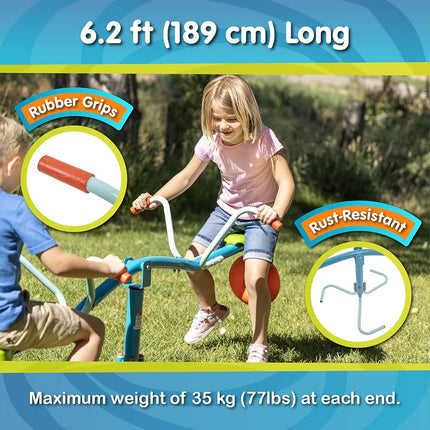 TP TOYS Spiro Spin Teeter Totter Outdoor Seesaw for 3-8 Year Old Kids, Bounces and Spins 360 Degrees, Develop Balance and Co-ordination, Garden and Outdoor See Saw, Blue