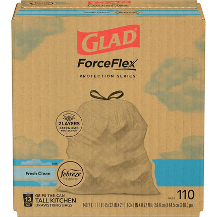 Glad Tall Kitchen Drawstring Trash Bags - OdorShield 13 Gallon White Trash Bag, Febreze Fresh Clean - 110 Count