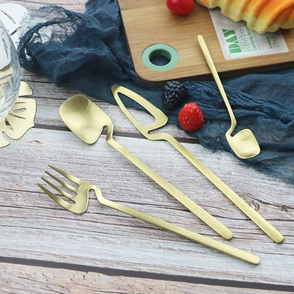 JASHII Silverware Set Satin Finish 24-Piece Stainless Steel Flatware Set Kitchen Utensil Set Service for 6 Tableware Cutlery Set Dishwasher Safe (Matte Gold)