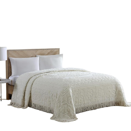 Beatrice Home Fashions Medallion Chenille Bedspread, Full, Ivory