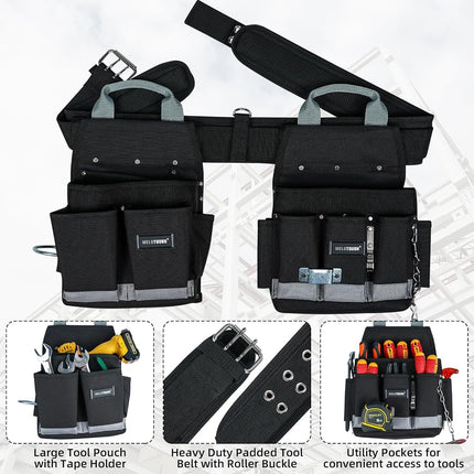 MELOTOUGH Electrician Tool Belt with Suspenders Braces Tool Bag Suspenders Tool Belt Combo Construction Tool Pouch Heavy Duty Suspension Rig for Electrician, Roofing,Contractor,Carpenter,Black-Y