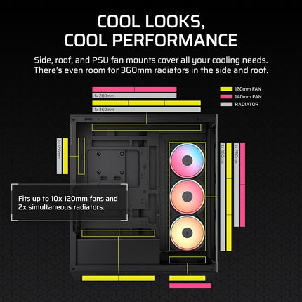CORSAIR 3500X LX-R RGB iCUE LINK Panoramic Mid-Tower PC Case – 3x Pre-Installed LX120-R RGB Fans, Includes iCUE LINK System Hub, GPU Anti-Sag Arm, Fits up to 10x 120mm Fans – Black