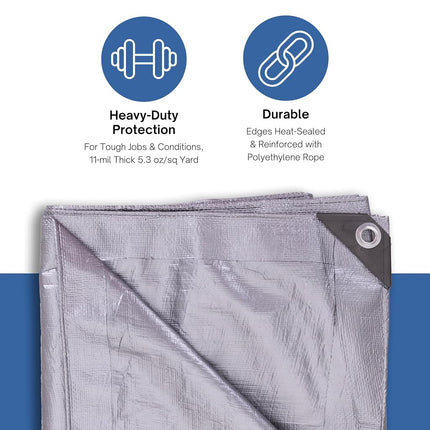 Kotap TRS-0912 Multi-Use, Waterproof Heavy-Duty Protection/Coverage Tarp, Superior Weave for Greater Longevity, 10-mil, Size: 9' X 12', Silver