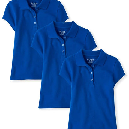 Polo piqué à manches courtes pour filles, The Children's Place, lot de 3, bleu renouvelé, grande taille