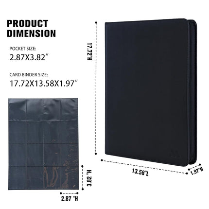 MORABTO Card Binder 16 Pocket, Holds up to 1408 Cards with 44 Sleeves, Zipper Card Holder Album, Compatible with TCG Cards, Black