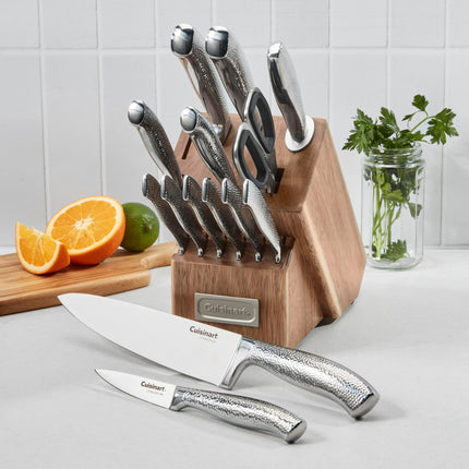 Juego de 15 cuchillos Cuisinart de acero inoxidable con taco de madera y remaches