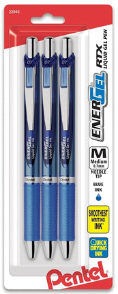 Pentel EnerGel Deluxe RTX Retractable Liquid Gel Pen, (0.7mm), Needle Tip, Blue Ink, 3 Pack (BLN77BP3C)