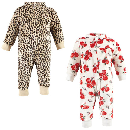 Mamelucos de felpa Hudson Baby para bebé-niñas, Leopardo Rosa Rojo, 6-9 meses