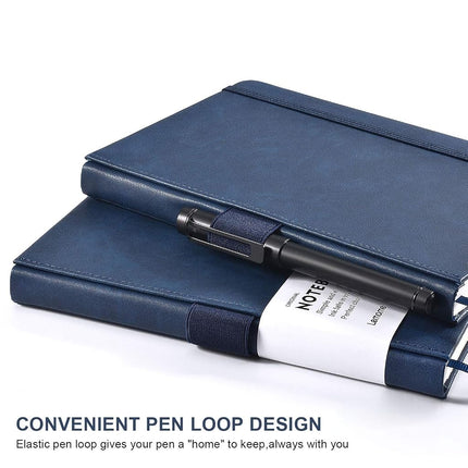 Lemome Thick Classic Notebook with Pen Loop A5 Wide Ruled Hardcover Writing Notebook with Pocket + Page Dividers Gifts, Banded, Large, 180 Pages, 8.4 x 5.7 in