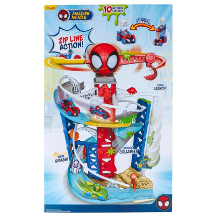 Jazwares Marvel Spidey and His Amazing Friends Construction Zone Chaos Track Set - 2-Foot High Dual Race Track with Zip Line, Play Zones, and Exclusive Vehicles