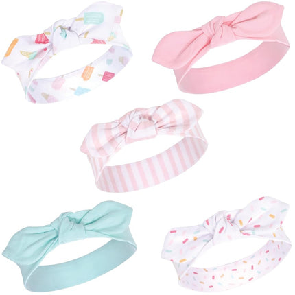 Hudson Baby Infant Girl Cotton and Synthetic Headbands, Ice Cream, 0-24 Months (Pack of 5)
