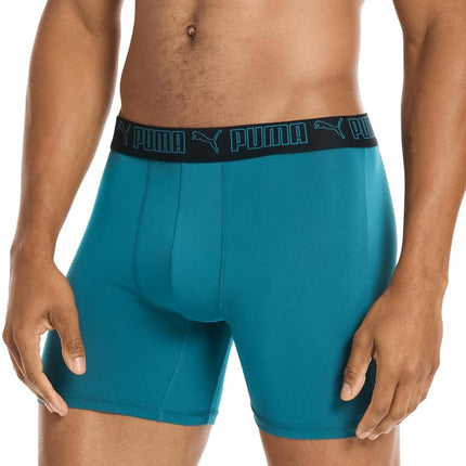 PUMA Men's 5 Pack Performance Boxer Briefs, Blue/Green/Black, M