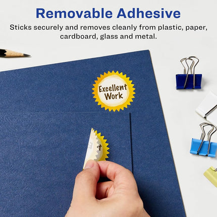 Avery Matte White Removable Starburst Labels with Sure Feed Technology, Print-to-The-Edge, 2.25", 1,200 Removable Labels, Laser/Inkjet Printable Labels